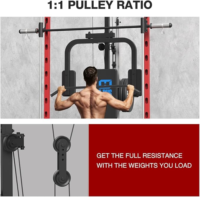 FAGUS Smith Machine Home Gym Power Cage with Pulley System, Space Saving Design Squat Rack with Full Body Strength Training Attachments, PEC Station & Fixed Cable Crossover Optional