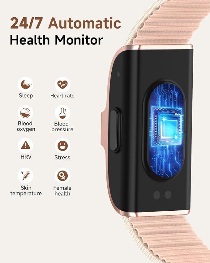 Health Fitness Tracker, Wearable Activity Step Tracker for Men Women, Continuous Sleep/ Heart Rate/ SpO2/ Stress/ Blood Pressure Monitor, IP68 Multiple Sports Modes Watch, Free App for Android iPhone