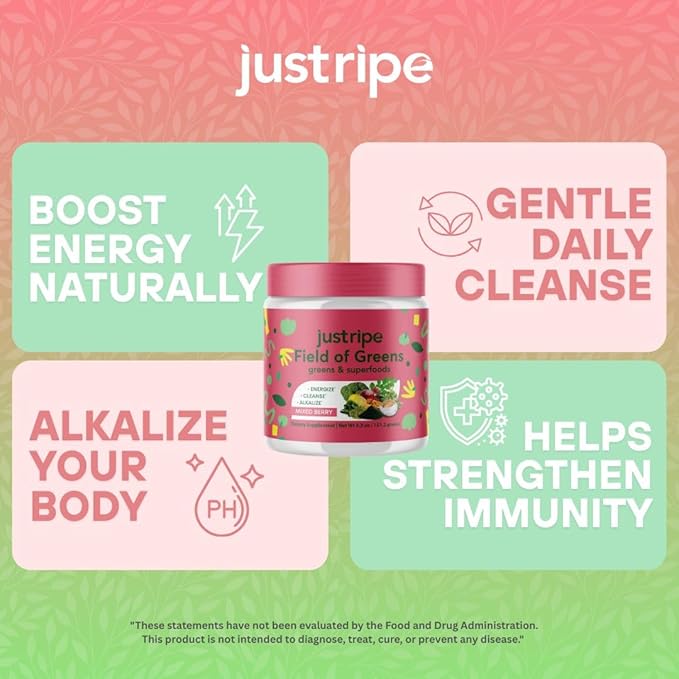 Field of Greens Superfood Powder with Organic Spirulina, Chlorella, Beet Root Powder - Bacillus Coagulans Probiotic, A Plant-Based Mix Supporting Gut Health, Immunity, 28 Scoops - Mixed Berry