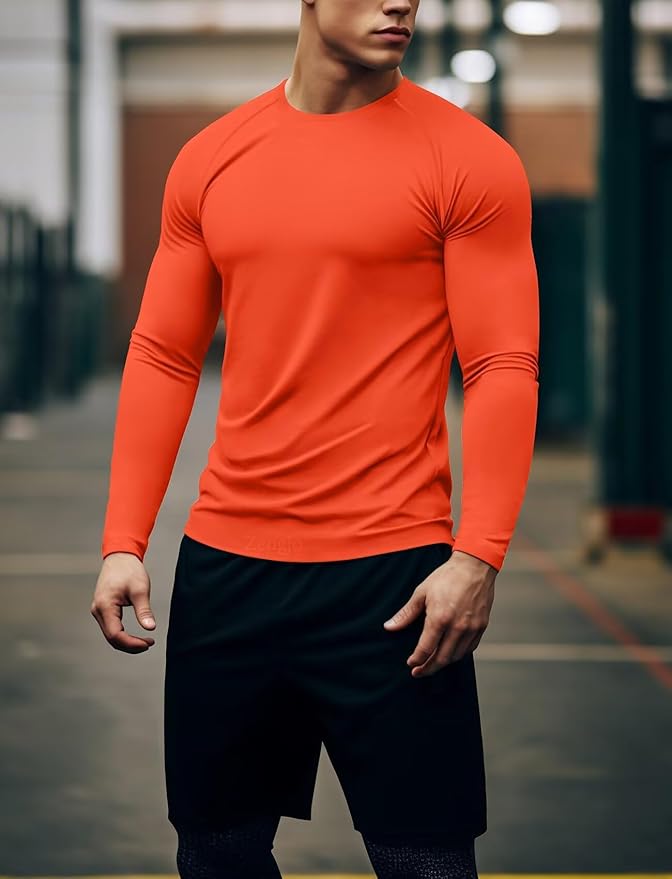 Zengjo Mens Long Sleeve Workout Shirts Moisture Wicking Running Athletic Sport Performance T-Shirt Lightweight SPF Sun Shirt