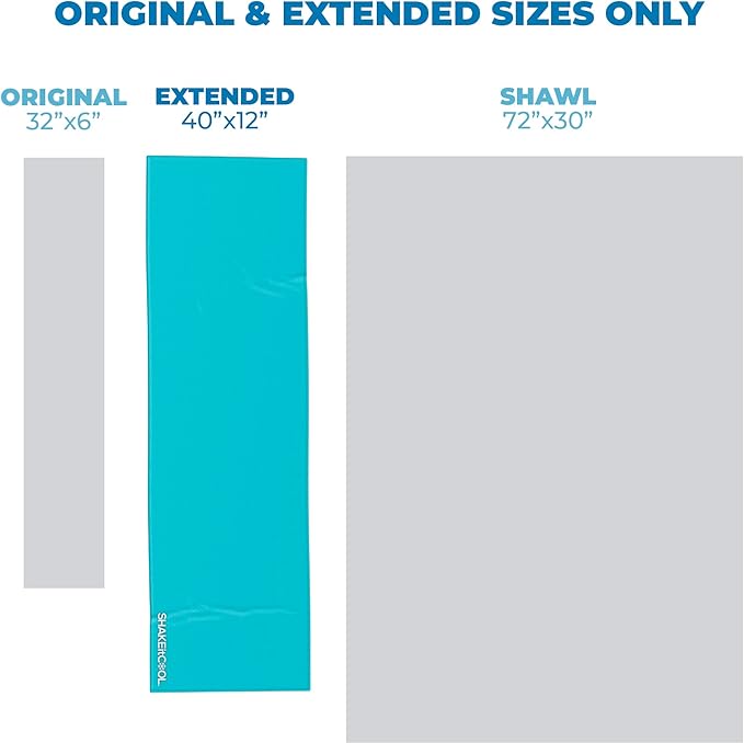 SHAKEitCOOL Extended Size Cooling Towel โ Be Cool in Style - Heat Relief, Soft, Lightweight, Sun Protection, Easy Clean - Perfect for Biking, Hiking, Running, Yoga, Golf, Gardening - Teal M