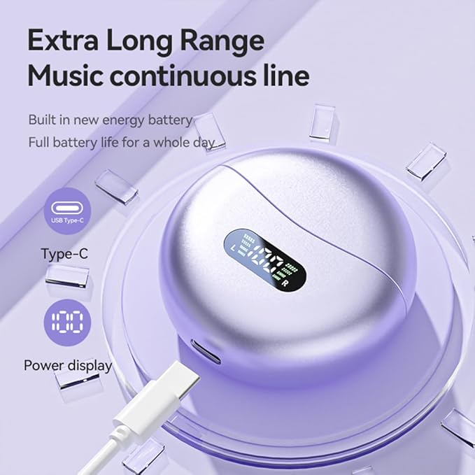 Clip-on Earbuds,Open Ear Earbuds Wireless Bluetooth 5.4, Lightweight Open Ear Headphones with C-Shaped Bridge,Slim Hook,60H Battery,Waterproof,for Glasses Wearers and Workouts (Purple)
