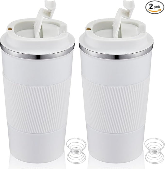 Maxdot 2 Pcs Stainless Steel Shaker Cup with Mixing Ball 17 oz Insulated Metal Blender Tumbler Water Bottle for Protein Mixes Gym Workout Coffee Drink (White)