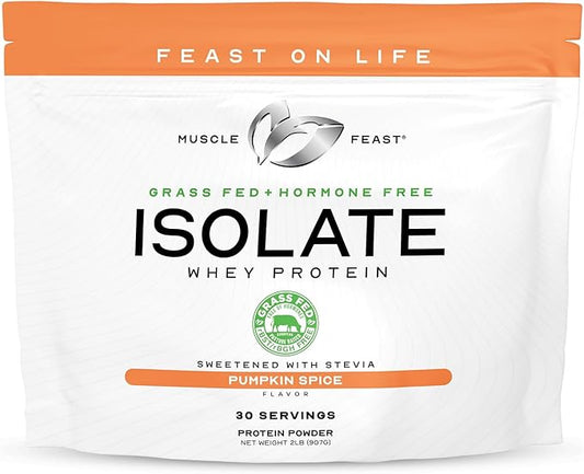 Muscle Feast Grass-Fed Whey Protein Isolate, All Natural Hormone Free Pasture Raised, Whey Isolate Protein Powder for Men and Women, Clean, Gluten-Free, Delicious Isolate Protein - Pumpkin Spice, 2lb