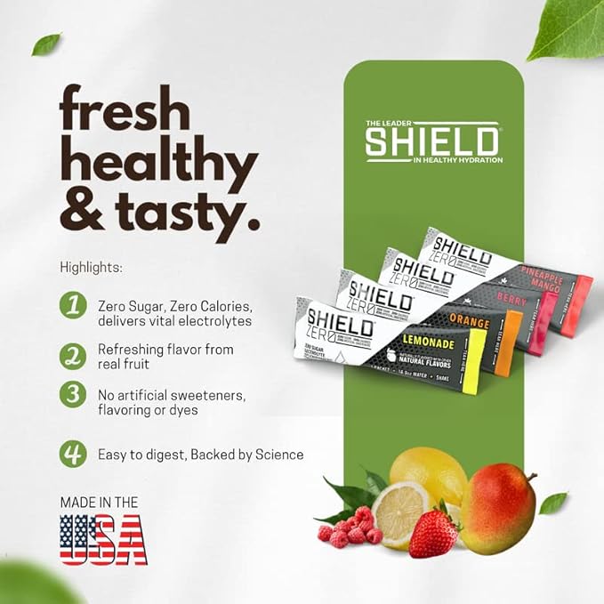 SHIELD Zero | Sugar-Free Electrolyte Replenisher Powder Packets | Natural Ingredients| Clean & Clear with no Dyes and No Artificial Sweeteners | Electrolyte Replenisher | Sugar Free Electrolyte Drink