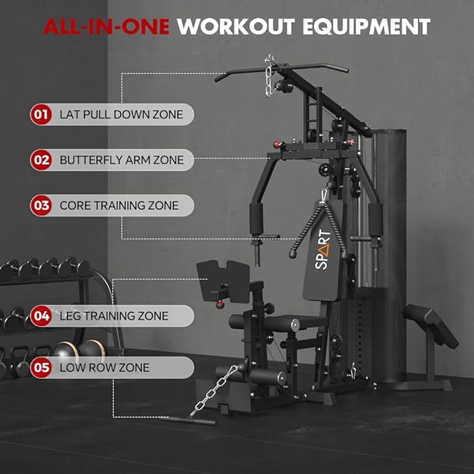 SPART Home Gym, Multifunctional Home Gym Equipment, Workout Station with 160LBS Weight Stack for Leg Press & Chest Fly, All in One Workout Machine Full Body Strength Training with Pulley System