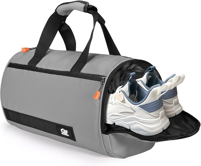 C&F BOGMOST Small Travel Duffel Bag,Compact Sports Small Gym Bag with Shoes Compartment,Lightweight Duffel Bag for Men & Women,Personal Item Travel Bag Weekender Bags for Travel Sports Gym -Light Gray