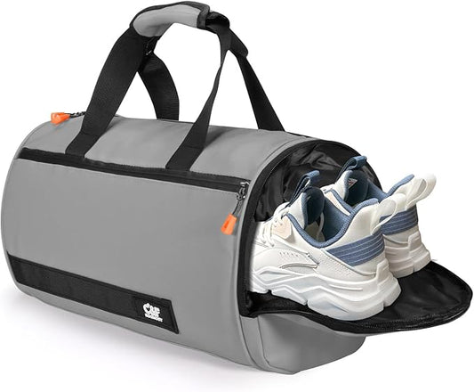 C&F BOGMOST Small Travel Duffel Bag,Compact Sports Small Gym Bag with Shoes Compartment,Lightweight Duffel Bag for Men & Women,Personal Item Travel Bag Weekender Bags for Travel Sports Gym -Light Gray