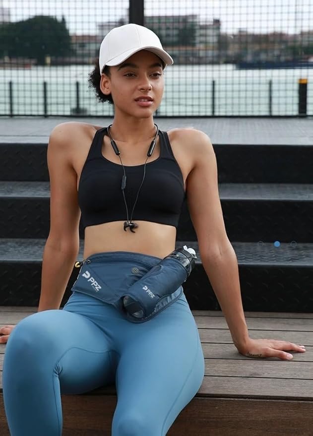 PPZ sports waist bag with bottle rack, waterproof, 2 pockets, adjustable belt - suitable for running, fitness, jogging and outdoor activities (blue)