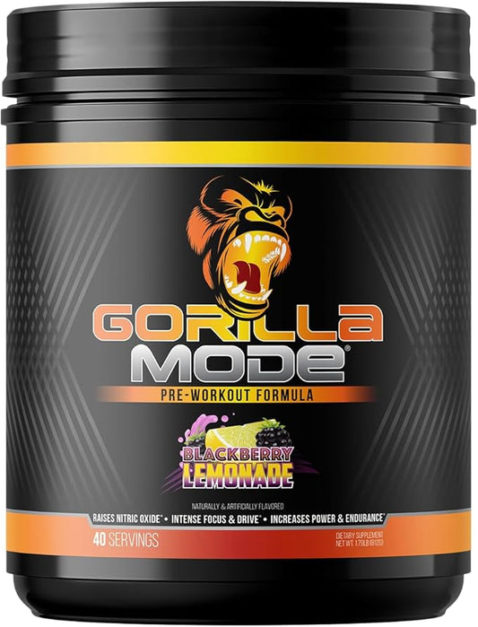 Gorilla Mind Pre Workout - Massive Pumps Laser Focus Energy Power - L-Citrulline, Creatine, L-Tyrosine, Betaine, Hydroprime, Alpha-GPC, 400mg Caffeine, Huperzine A 800g (BlackBerry Lemonade)