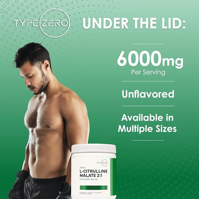 Type Zero L-Citrulline Malate Powder 2:1 6X (300g | 6000mg Per Serving | Unflavored) Ultra Clean L Citrulline, Nitric Oxide Booster, Pre Workout - Nitrous Oxide Vasodilator Supplement