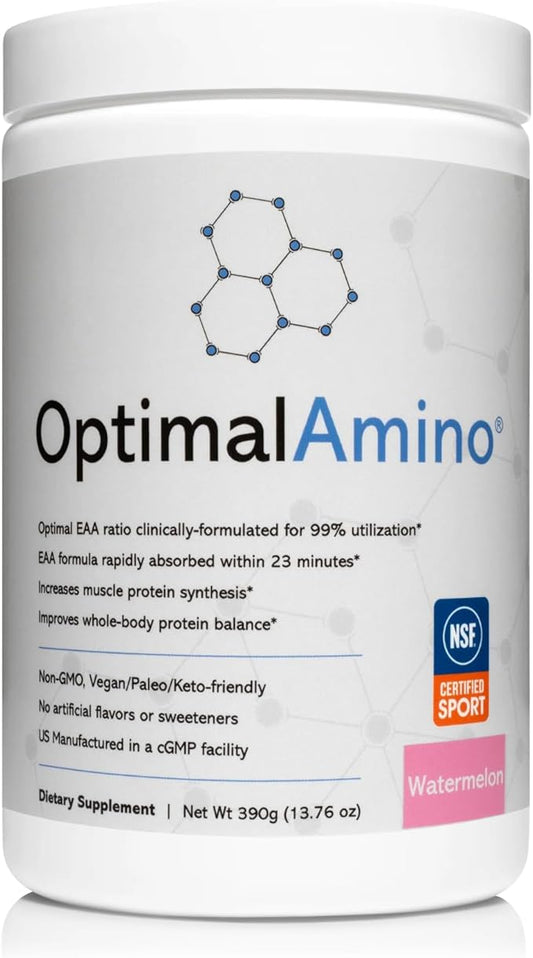 OptimalAmino Amino Acid Powder | 99% Utilized Essential Amino Acid (EAA) Supplement | Pre/Post Workout & Muscle Recovery | NSF for Sport Certified | Watermelon Flavor