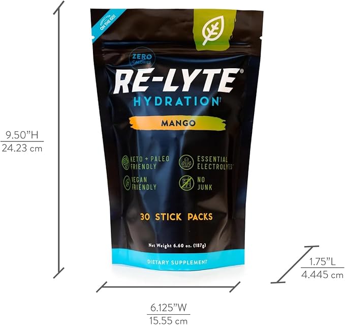 REDMOND Re-Lyte Hydratio Electrolyte Drink Powder Mix (Mango) 30 Stick Packs