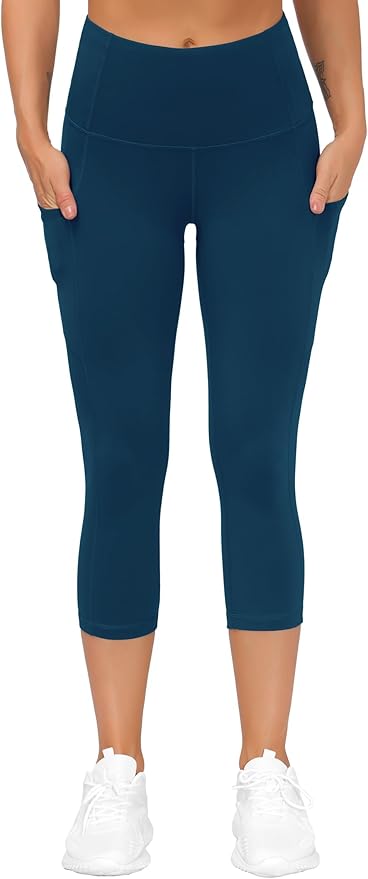 THE GYM PEOPLE Thick High Waist Capris Yoga Pants with Pockets, Tummy Control Workout Running Yoga Leggings for Women