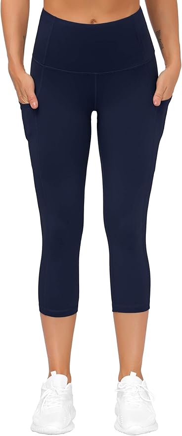 THE GYM PEOPLE Thick High Waist Capris Yoga Pants with Pockets, Tummy Control Workout Running Yoga Leggings for Women