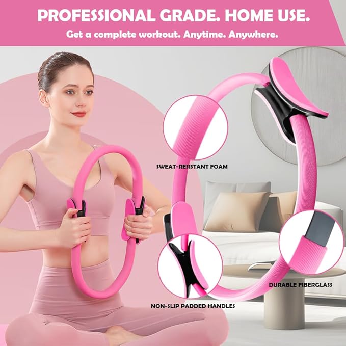 Pro Pilates Ring Set with 16+ Pieces - 14" Anti-Deformation Magic Circle, Resistance Bands, Yoga Ball, Guide & Bag for Home Workouts, Toning & Flexibility (for Women & Men)