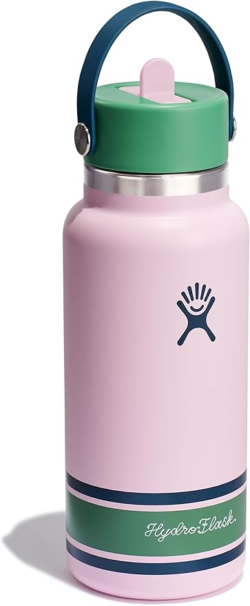Hydro Flask Water Bottle - Insulated Stainless Steel - Wide Mouth Flex Straw Lid, Non Spill, Leakproof and Refillable in 32 Oz Campus Pink