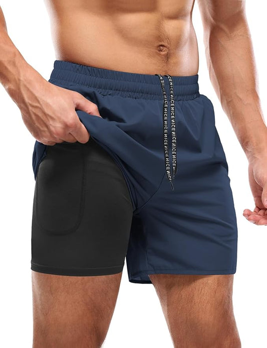 Aolesy Men's 5''/7'' Running Shorts Quick Dry Workout Gym Shorts with Pockets, Tennis Training Athletic(Linerless & Liner)