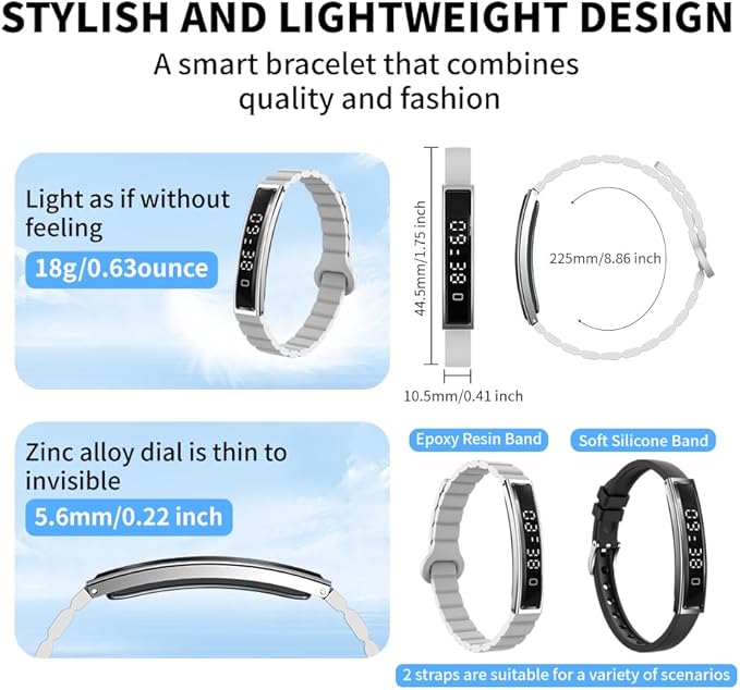 Smart Bracelet for Women Men, Fitness Tracker Smart Wristband, Waterproof Health Band with 24/7 Heart Rate Sleep Monitor, 12 Kinds Sport Modes fits Android iOS (Black) (Gray)