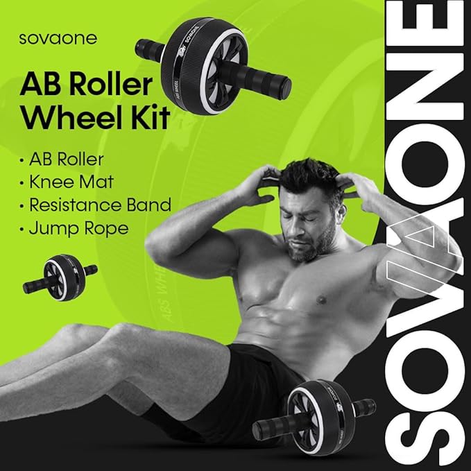 Ab Roller Wheel – 4-in-1 Ab Roller Kit with Knee Mat, Jump Rope & Resistance Band – Core & Abs Workout Equipment for Home Gym – Abdominal Exercise Wheel for Men & Women
