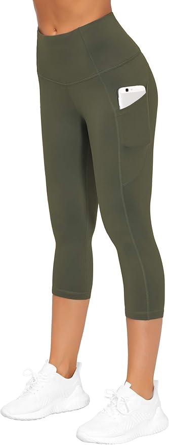 THE GYM PEOPLE Thick High Waist Capris Yoga Pants with Pockets, Tummy Control Workout Running Yoga Leggings for Women