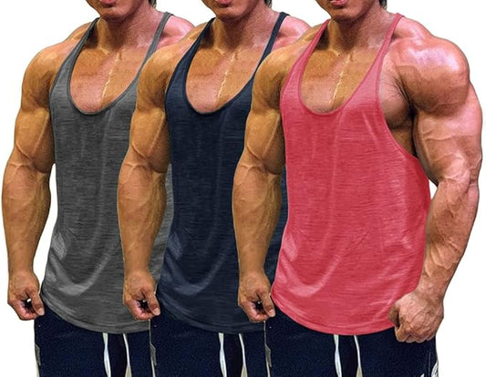 Muscle Cmdr Men's Bodybuilding Stringer Tank Tops Y-Back Gym Fitness Workout Training Running T-Shirts Athletic Quick Dry Top