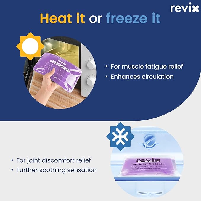 REVIX Ice Packs for Injuries Reusable, 2 Packs Hot & Cold Gel Ice Packs with PVC Cooling Design & Adjustable Strap, Flexible Therapy on Joints, Muscles, Shoulder, Back and Knee (10" x 5" Purple)