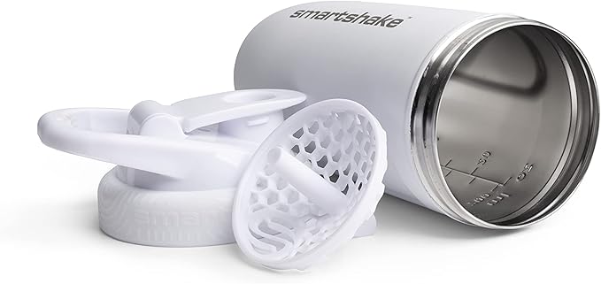 Smartshake Reforce Stainless Steel Protein Shaker Bottle 900 ml | 30 oz - Leakproof Screw-on Lid - BPA Free – Unisex - Non Insulated - White