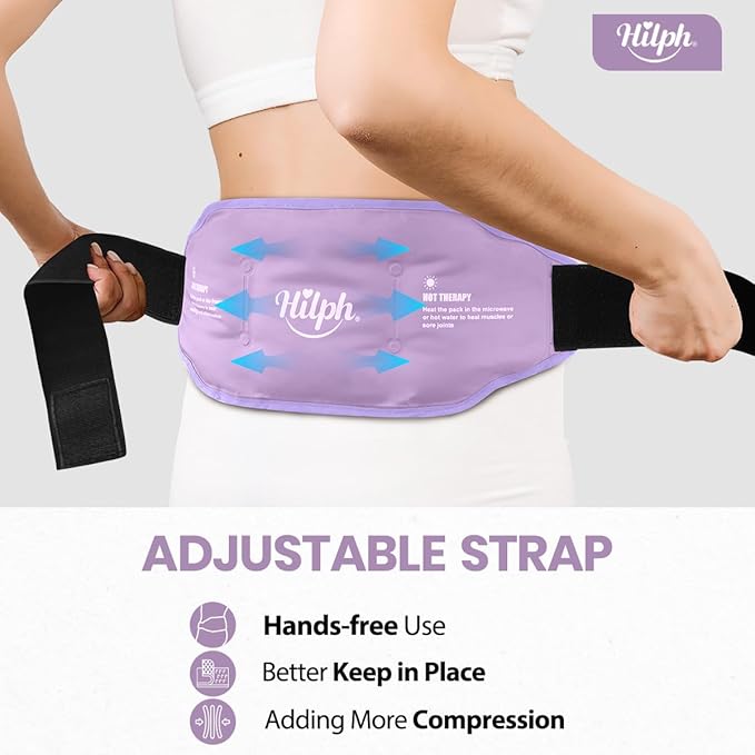 Hilph Low Back Ice Pack Wrap for Pain Relief, Reusable Ice Pack Belt Hot Cold Therapy for Low Back Pain, Lumbar Surgery, Sciatic Nerve, Coccyx, Tailbone Pain (Purple)