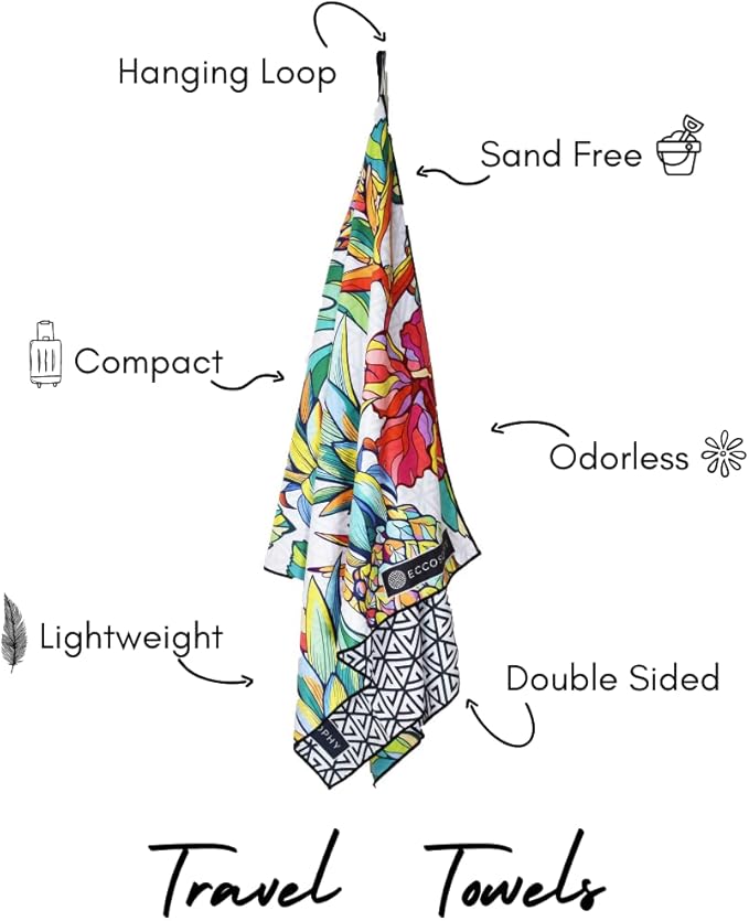 ECCOSOPHY Microfiber Beach Towel - Sand Free Towels are Quick Dry, Light Weight, Super Absorbent - Perfect Pool, Travel, Cruise, Camping Essentials - Oversized Extra Large for Adults 71x35 in