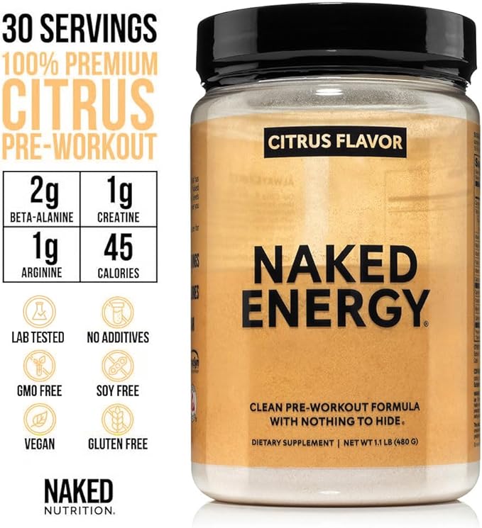 NAKED Watermelon Energy - Clean Pre Workout Supplement for Men and Women, Vegan Friendly, No Added Sweeteners, Colors Or Flavors - 30 Servings