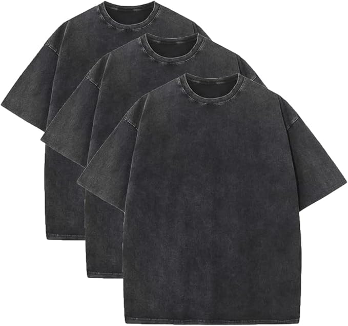 3 Pcs Men's Oversized Heavy Cotton Summer T-Shirts Vintage Tee Loose Fit Short Sleeve Casual Tshirts for Men Women