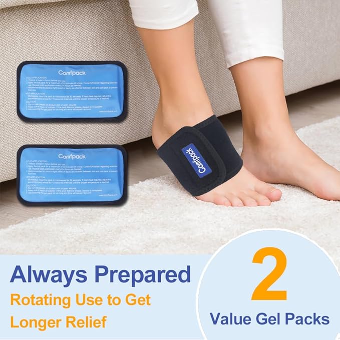 Cold Therapy Wrap with 2 Gel Packs for Pain Relief, Reusable Gel Ice Pack for Arch, Foot, Wrist, Ankle, Relief for Arch Pain, Plantar Fasciitis, Instep Pain, Swelling, Extensor Tendonitis