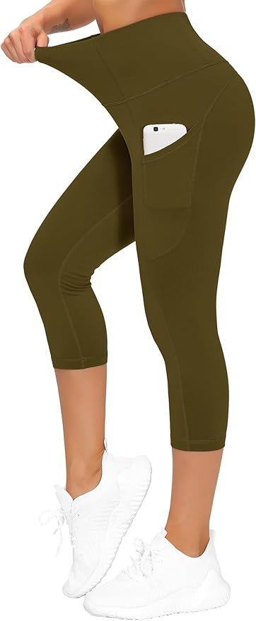 THE GYM PEOPLE Thick High Waist Capris Yoga Pants with Pockets, Tummy Control Workout Running Yoga Leggings for Women