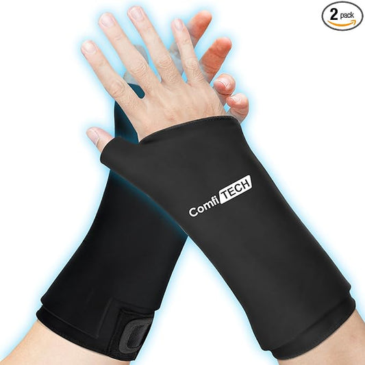 Comfitech Wrist Ice Pack Wrap for Hand, Thumb & Arm with Extended Coverage, Carpal Tunnel Cooling Sleeve for Better Putting On & Off, Cold Gloves Reusable, Medium, Two Packs