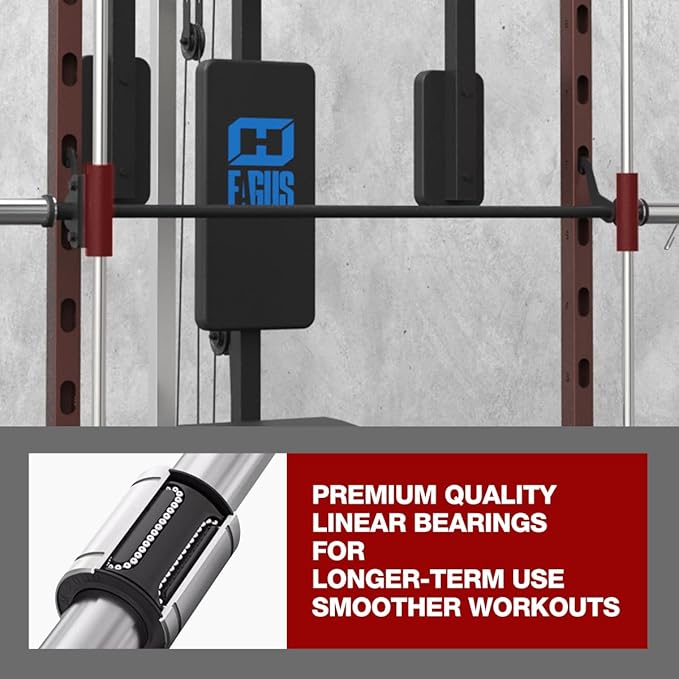 FAGUS Smith Machine Home Gym Power Cage with Pulley System, Space Saving Design Squat Rack with Full Body Strength Training Attachments, PEC Station & Fixed Cable Crossover Optional