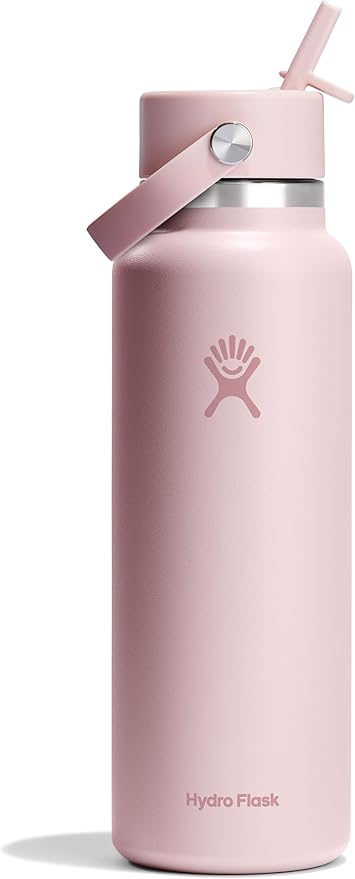 Hydro Flask Water Bottle - Insulated Stainless Steel - Wide Mouth Flex Straw Lid, Non Spill, Leakproof and Refillable in 40 Oz Tonal Trillium