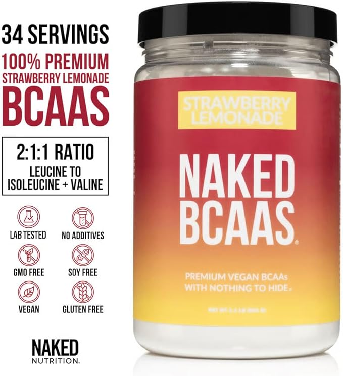 NAKED Strawberry Lemonade BCAAs Amino Acids Powder, 100% Pure 2:1:1 Formula, Vegan Branched Chain Amino Acids, Instantized All Natural BCAA Powder Supplement - 501 Grams, 34 Servings