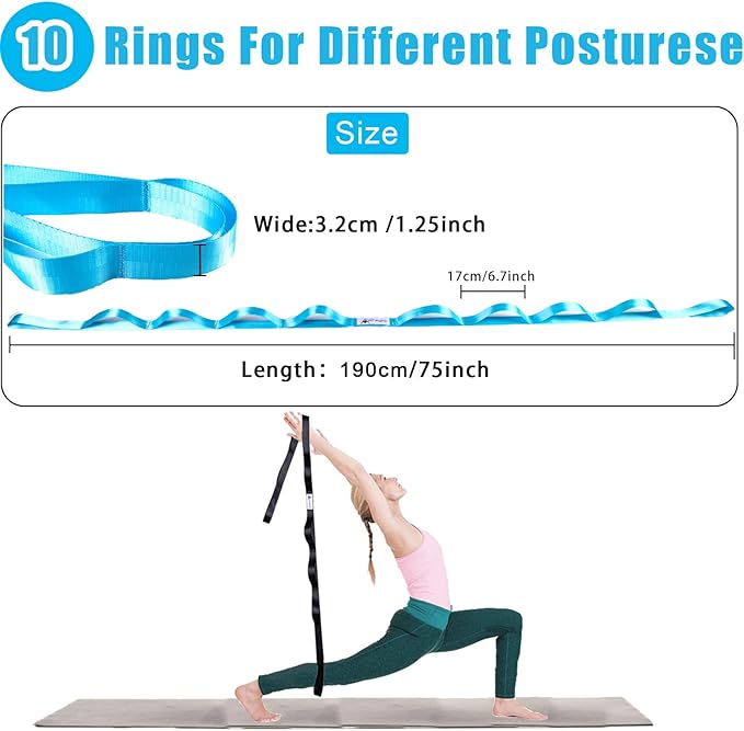 Oak-Sports Stretching Strap Yoga Strap for Physical Therapy with 10 Loops, Yoga Straps for Stretching, Upgraded Non-Elastic Stretch Band for Pilates, Dance and Gymnastics with Workout Guide