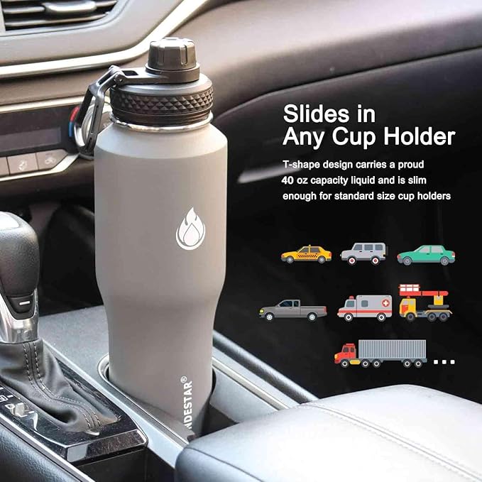 SENDESTAR 40oz Water Bottle Wide Mouth Stainless Steel Vacuum Insulated Double Wall with Straw Lids Fit in Any Car Cup Holder