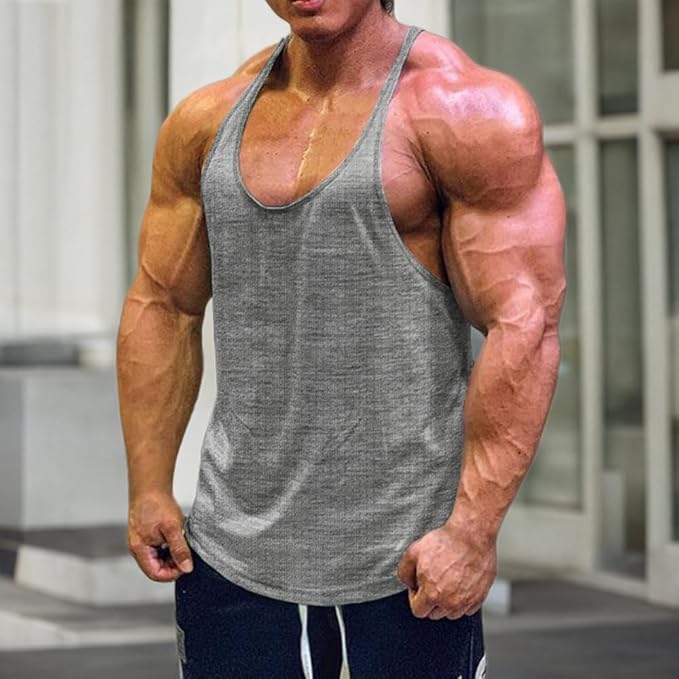 Muscle Cmdr Men's Bodybuilding Stringer Tank Tops Y-Back Gym Fitness Workout Training Running T-Shirts Athletic Quick Dry Top