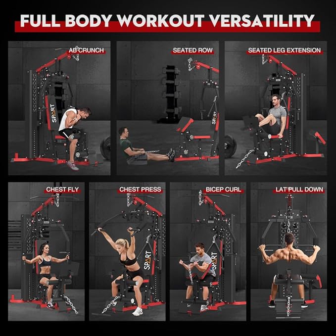 SPART Home Gym, Multifunctional Home Gym Equipment, Workout Station with 160LBS Weight Stack for Leg Press & Chest Fly, All in One Workout Machine Full Body Strength Training with Pulley System