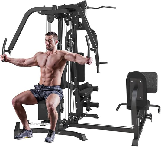 Multifunction Home Gym System Workout Station,Smith Machine with 100LB Weight Stack, Leg Press, LAT Station for Full Body Training (Home Gym Station)