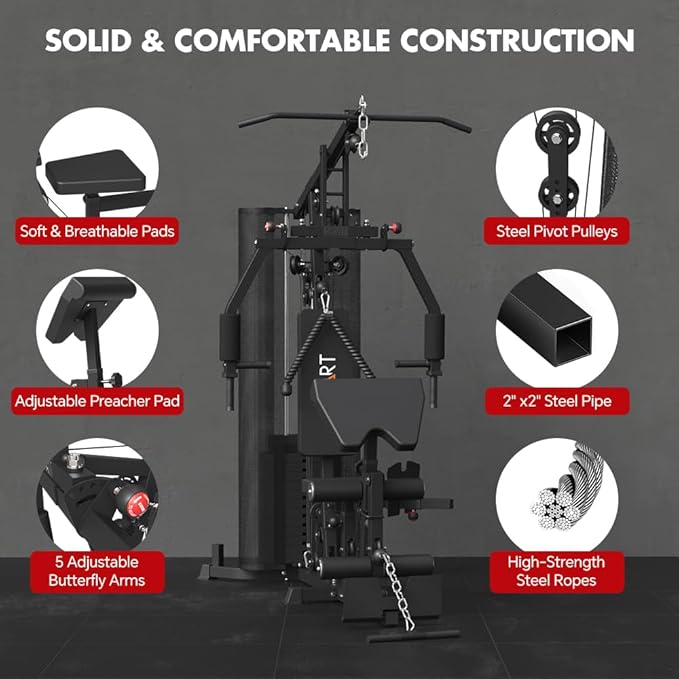 SPART Home Gym, Multifunctional Home Gym Equipment, Workout Station with 160LBS Weight Stack for Leg Press & Chest Fly, All in One Workout Machine Full Body Strength Training with Pulley System