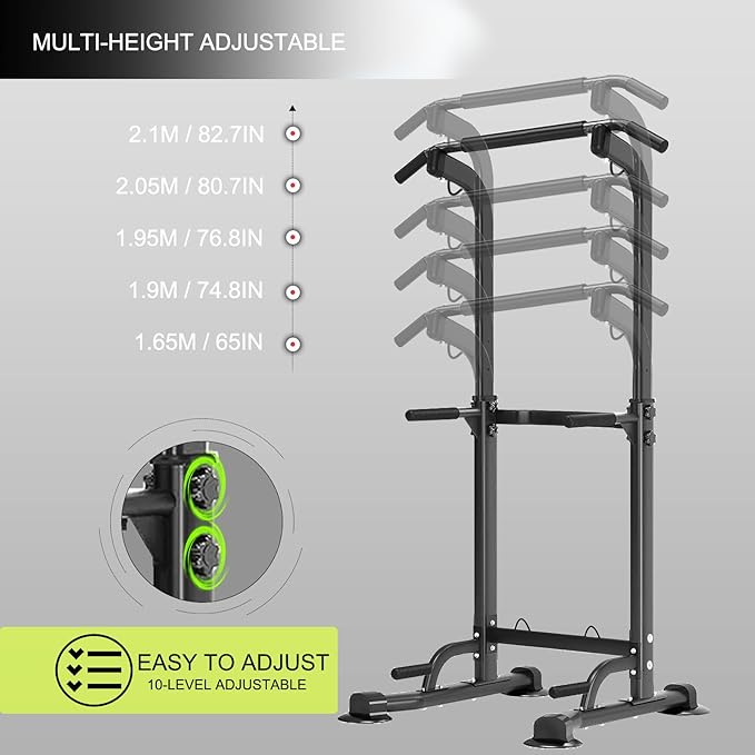 Power Tower Pull Up Bar,Pull-Up Rack Dip Station,Height Adjustable Multi-functional Home Strength Training Gym Equipment, Save Space,People Below 6 feet