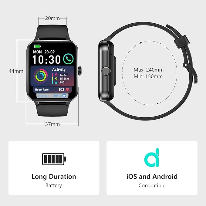Blackview 2025 Smart Watch (Answer/Make Calls), Fitness Watch for Men and Women with Heart Rate/SpO2/Sleep Monitor/2 Straps, 100+ Sports Modes, IP68 Waterproof Activity Tracker for Android/iPhone