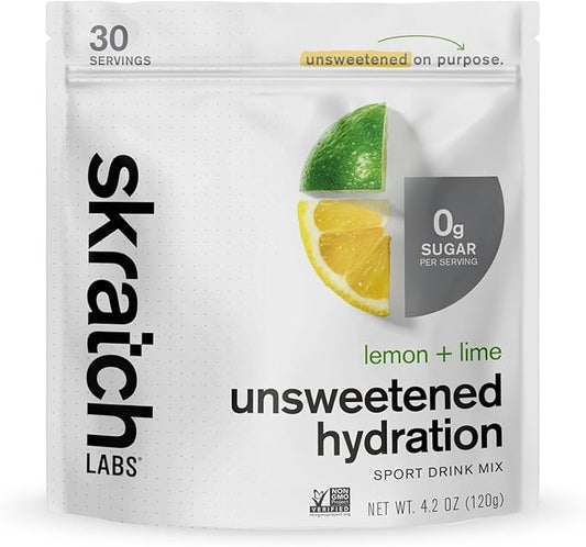Skratch Labs Unsweetened Hydration Sport Drink Mix | Sugar Free | Electrolytes Booster | Lemon + Lime - 30 Servings | Non-GMO, Vegan, Kosher, Keto, Paleo