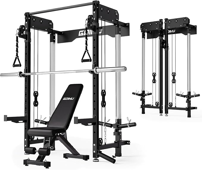 WM3-V4 Folding Squat Rack, Wall Mounted Power Rack with Dual Independent Pulley System, Functional Trainer with 5 Adjustable Function Modes for Space Saving