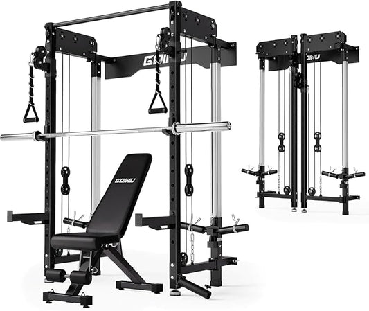 WM3-V4 Folding Squat Rack, Wall Mounted Power Rack with Dual Independent Pulley System, Functional Trainer with 5 Adjustable Function Modes for Space Saving
