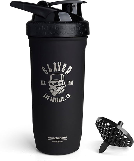 Smartshake Rockband Reforce Stainless Steel Protein Shaker Bottle 900 ml | 30 oz - Leakproof Screw-on Lid - BPA Free - Not Insulated – Unisex - Slayer, Los Angeles Logo on Bottle